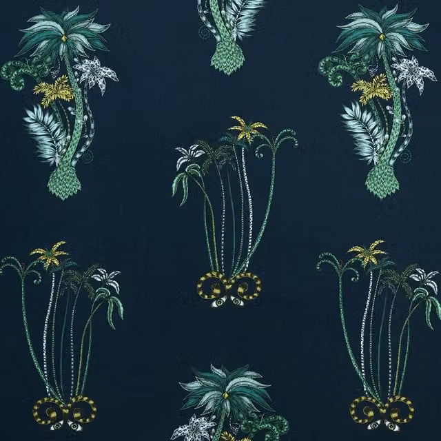 Emma Shipley Jungle Palms Fabric in Navy Blue