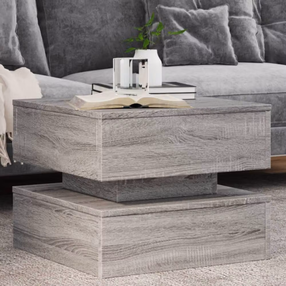 Berkfield Home Modern Square Coffee Table with LED Lights in Grey Sonoma, W/D/H: 50 x 50 x 40 cm – 2