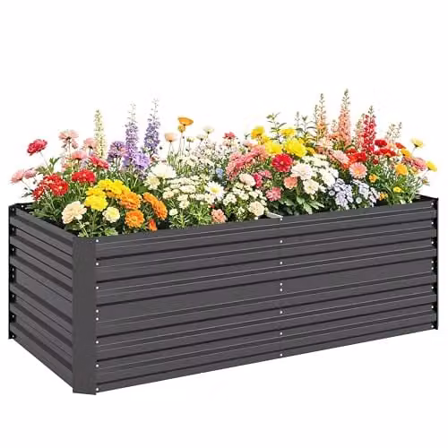 Outsunny Galvanised Steel Raised Bed for Vegetable and Ornamental Gardens, Grey, W: 180 cm, D: 90 cm, H: 59 cm