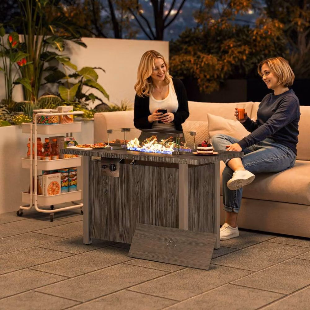 Wyld Haus Rectangular Dark Grey Steel Gas Fire Pit Table with Glass Guard Cover W/D/H: 109 x 56 x 32 cm – 3