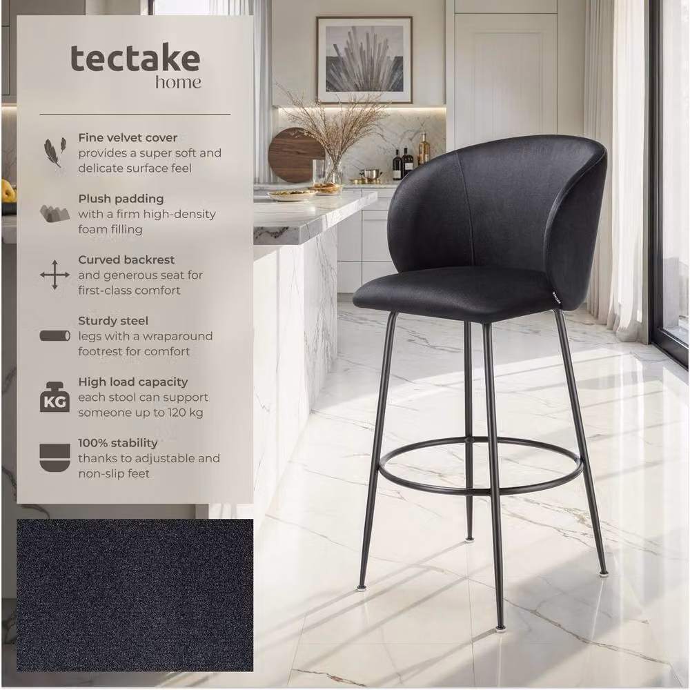tectake Luana Bar Stool Set of 4 in Black Velvet – 2