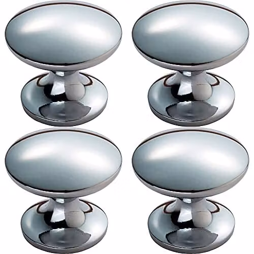 Loops 4 Pack Polished Chrome Fingertip Cabinet Door Knobs, 30mm Diameter