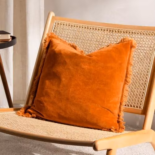 Riva Home Orange Cotton Velvet Square Cushion W/D/H: 45 x 45 x 45 cm – 3