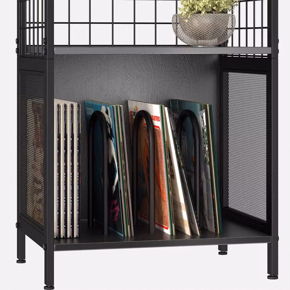 Huhote 3-Tier Black Vinyl Record Player Stand and Storage Side Table – 6