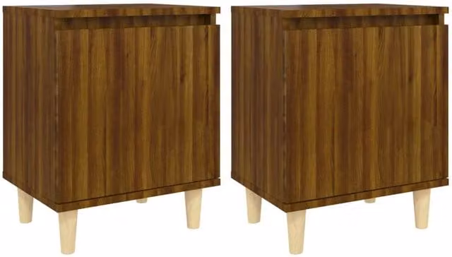Berkfield Home Bedside Cabinets with Solid Wood Legs, 2 Pieces, Brown Oak, W: 40 cm, D: 30 cm, H: 50 cm – 1