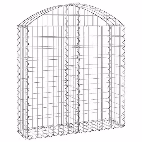 vidaXL Arched Gabion Basket in Silver Galvanised Steel, W/D/H: 100 x 30 x 100/120 cm