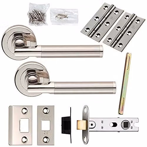 Loops Door Handle and Latch Pack in Polished and Satin Nickel Silver