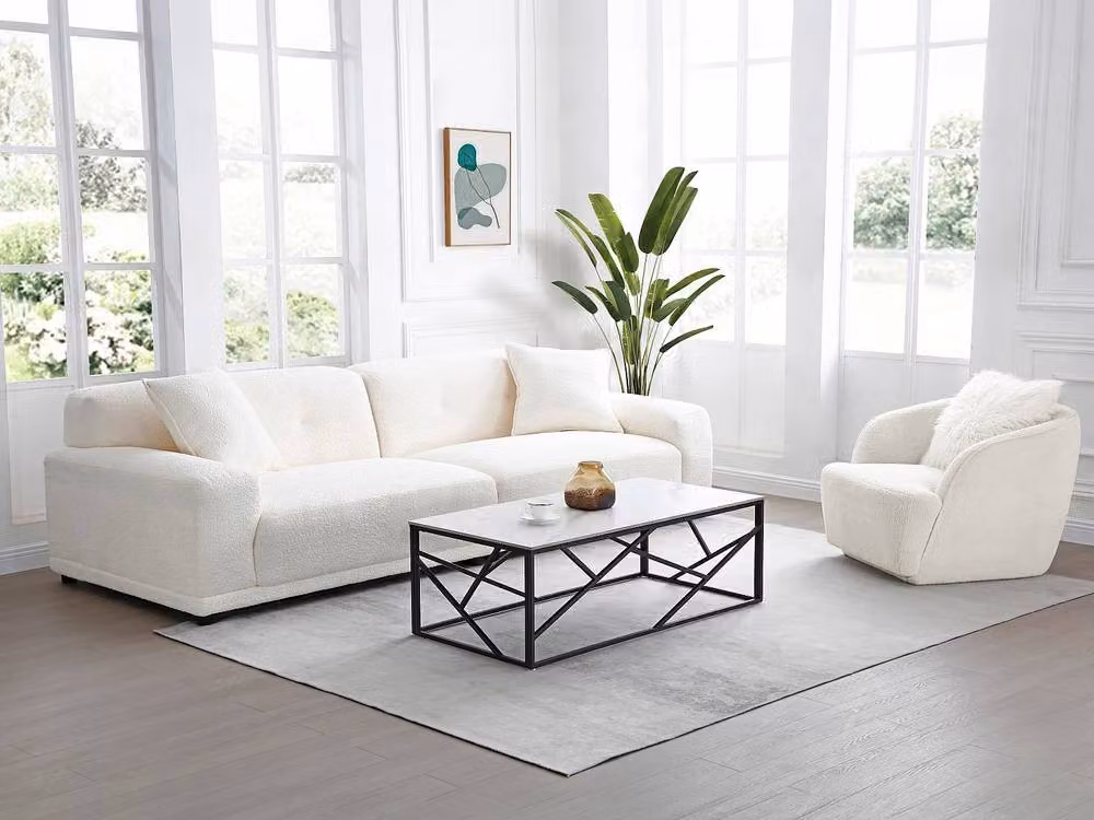 Vente-unique Modern Ceramic and Metal Coffee Table in White and Black Marble Effect, W/D/H: 60 x 40.5 x 29 cm – 2