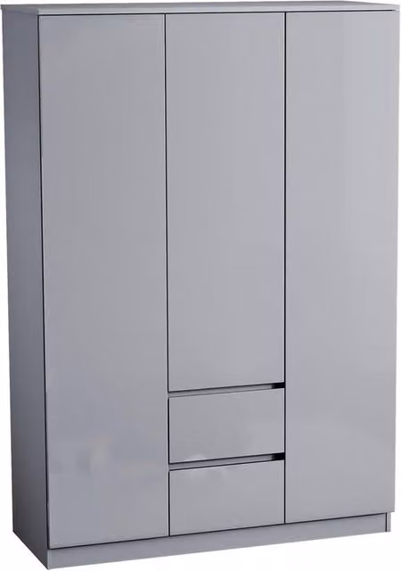 Kelvenix Grey Modern Gloss 3 Door 2 Drawer Wardrobe with Push to Open Mechanism