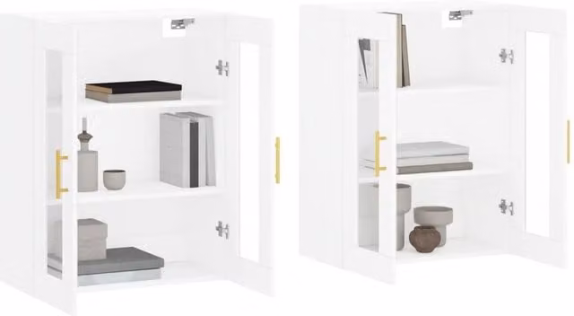 Berkfield Home Set of 2 White Wall Mounted Cabinets with Glass Doors and Internal Shelves