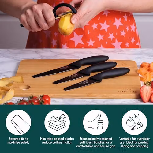 Viners Assure 4 Piece Black Peel and Prep Knife Set with Stainless Steel Blades – 3