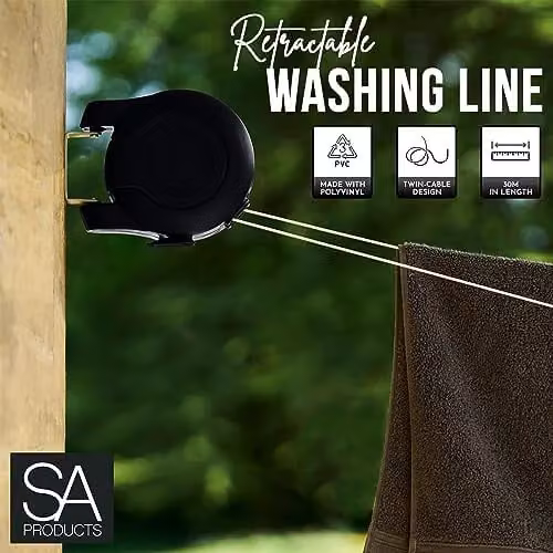 Tanness Wall Mounted Twin Cable Retractable Washing Line, 30m, Black – 4
