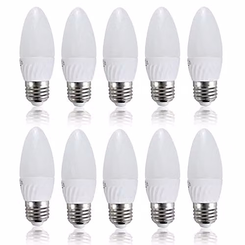 MiniSun Pack of 10 LED Candle Bulbs, 4W E27 ES Frosted Opal Plastic, 6500K Cool White