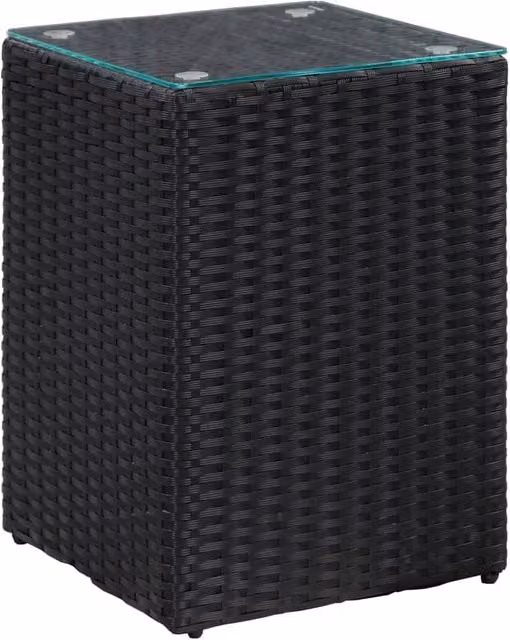 Berkfield Home Set of 3 Black Poly Rattan Square Side Tables with Glass Tops – 1