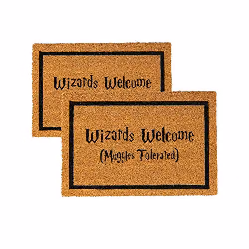 Nicola Spring Wizards Welcome Halloween Coir Door Mats, Pack of 2, Brown, W: 60 cm, D: 40 cm – 1