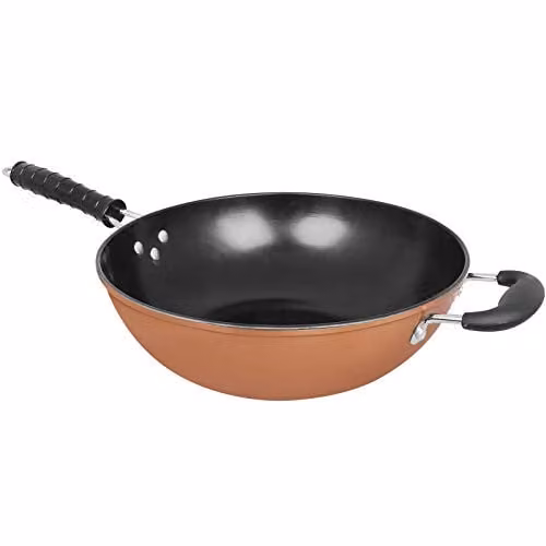 Gr8 Home Copper Style Non Stick Carbon Steel Wok Stir Fry Pan, 30 cm