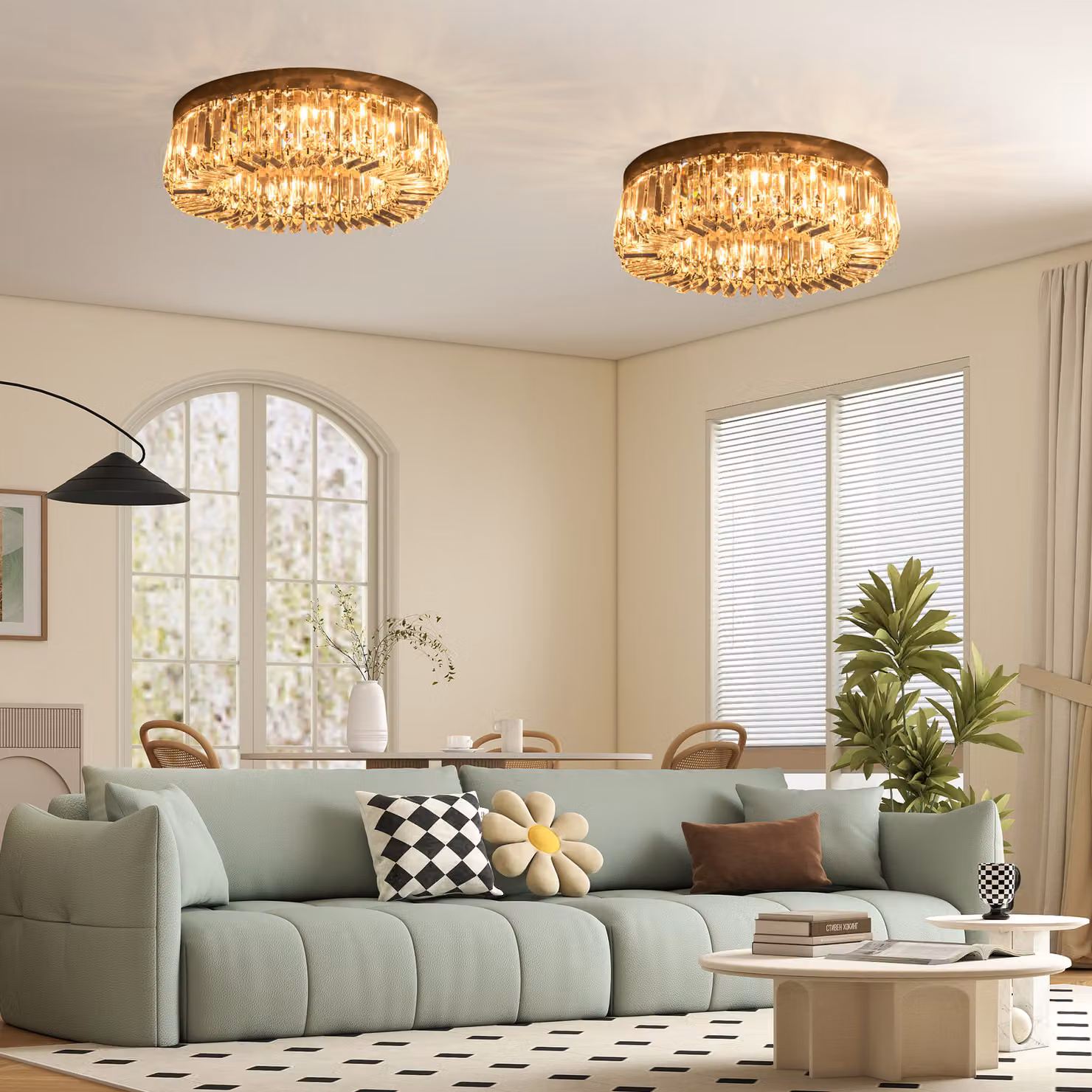 HOMCOM Set of 2 Modern Crystal Ceiling Lights with Stainless Steel Base in Silver Tone – 2