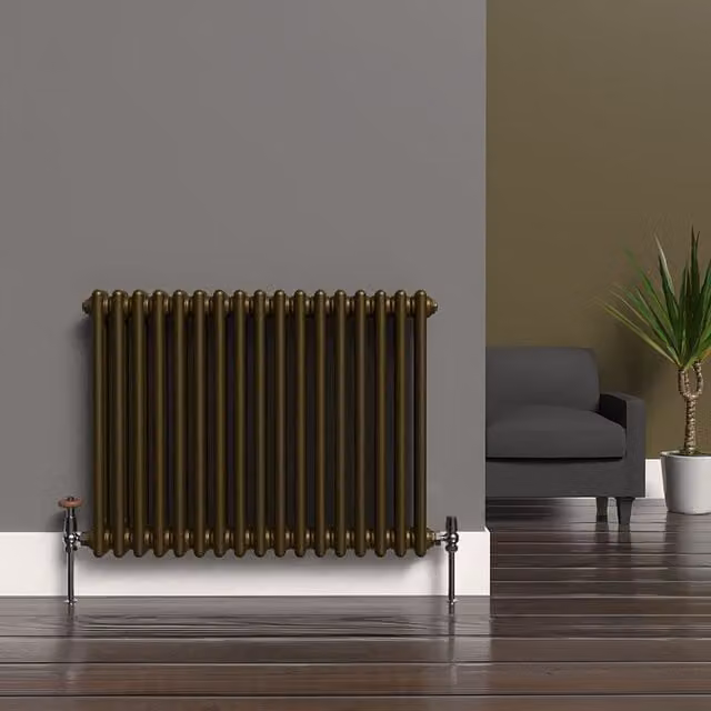 Lux Heat Horizontal Column Radiator in Antique Brass, W: 60.0 cm, H: 78.5 cm