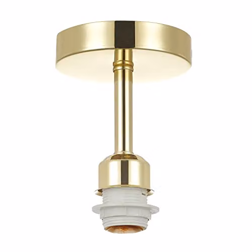 Happy Homewares Polished Brass Ceiling Light Fitting for Industrial Style E27 Bulbs, W/D/H: 12 x 12 x 17 cm