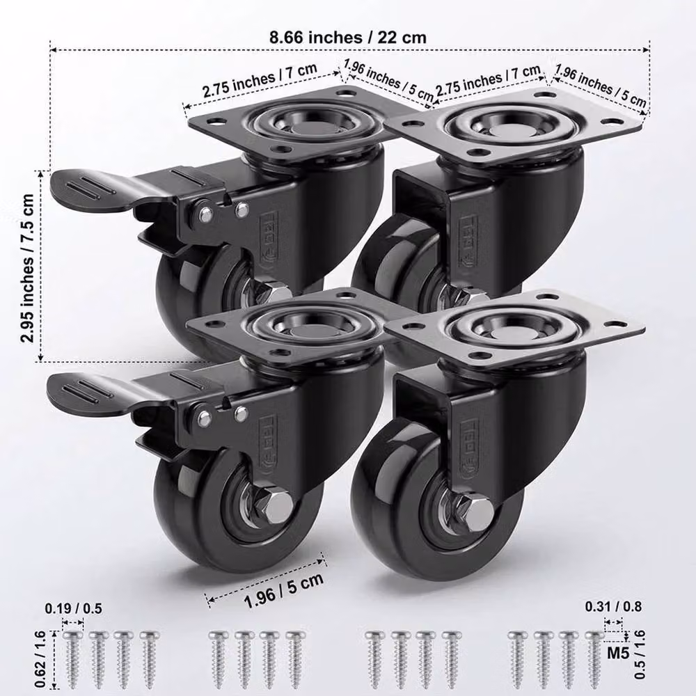FLAVORA Set of 4 Heavy Duty Black Swivel Castor Wheels with Steel Plate, 50 mm Diameter, 200 kg Capacity – 2
