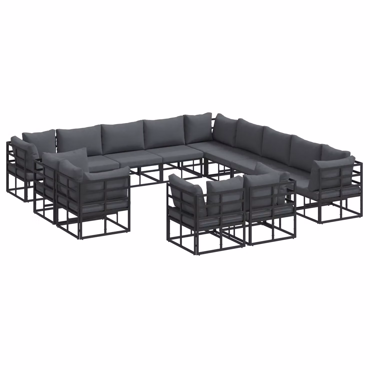 Berkfield Home 13 Piece U-Shape Garden Sofa Set in Black with Powder Coated Aluminium Frame, W/D/H: 353 x 353 x 71 cm – 2