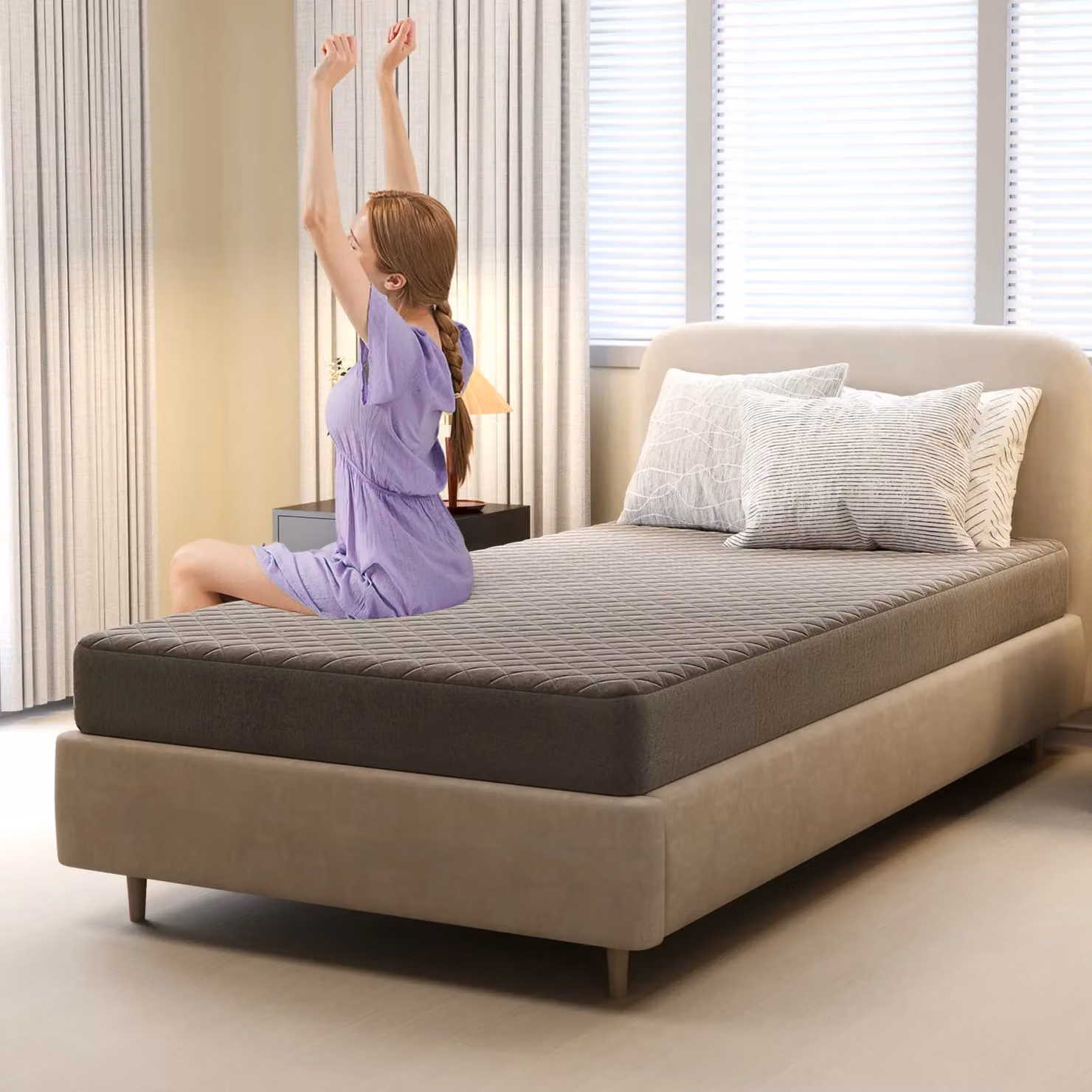 Gymax Single Velvet Mattress Topper in Grey with Deep Pocket and Breathable Cooling Sponge – 2