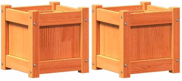 Berkfield Home Garden Wax Brown Solid Wood Pine Planter Tub, 2 Pack – 1