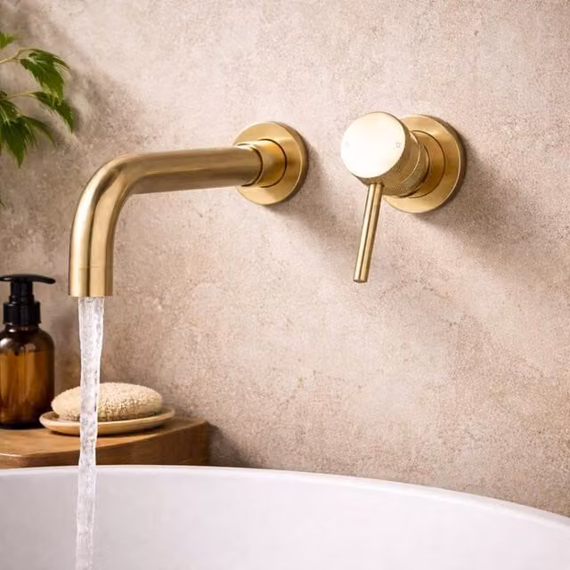 Bathroom Kingdom Venice Single Lever Wall Mounted Basin Mixer Tap in Brushed Brass Gold