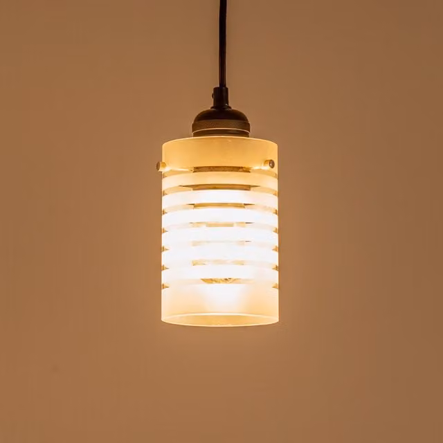ValueLights Elsie Modern Cylinder Ceiling Light Shade in White Frosted Striped Glass