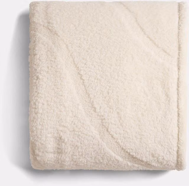 OHS Tufted Contour Teddy Fleece Throw in White, 180 cm