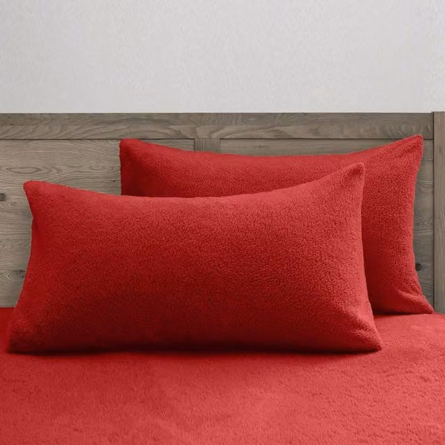 Velosso Teddy Pillowcase Pair in Red, W: 50 cm, L: 75 cm