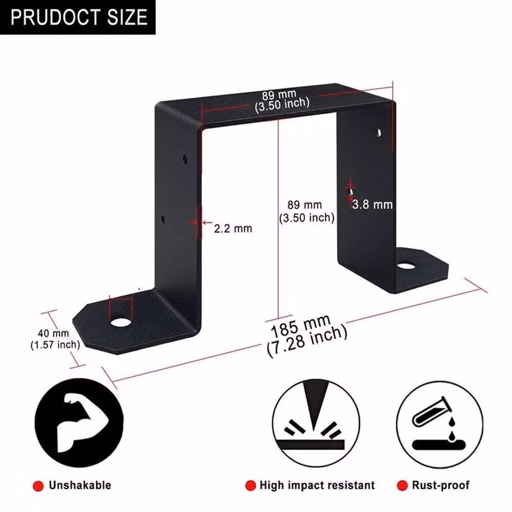 NESTLUNE 4-Pack Heavy Duty Metal Fence Post Support Brackets and Ties in Black, H: 120 cm, W: 3.2 cm – 2