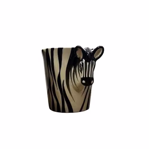 Handmade Ceramic Zebra Design Mug in White and Multicolour with 3D Handle – 2