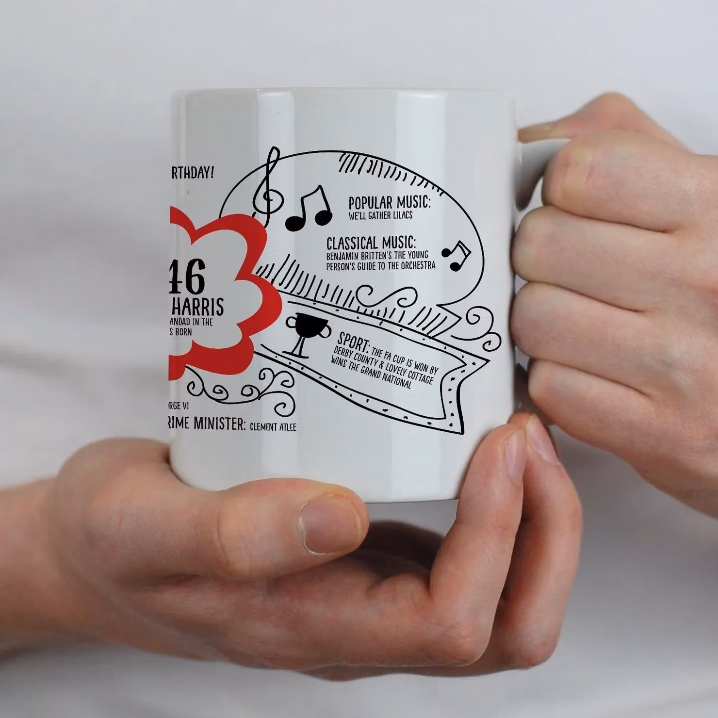 Afewhometruths Personalised 80th Birthday Fun Facts Mug, Born in 1946, Red and White – 3