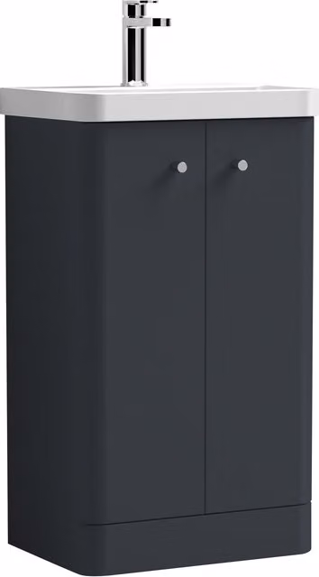 Balterley Dark Grey 2 Door Floor Standing Bathroom Vanity Unit with Basin and Soft Close Hinged Doors, Width: 50 cm – 1