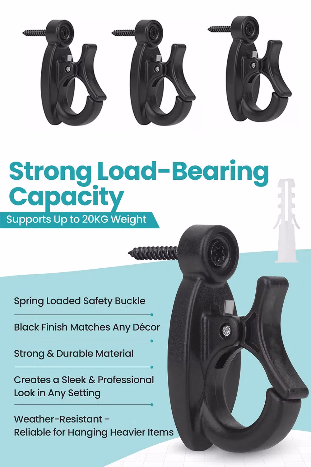 Neel Blue Black Easy Release Q-Hanger Cup Hooks with Buckle and Heavy-Duty Screw, 20 Pieces – 3