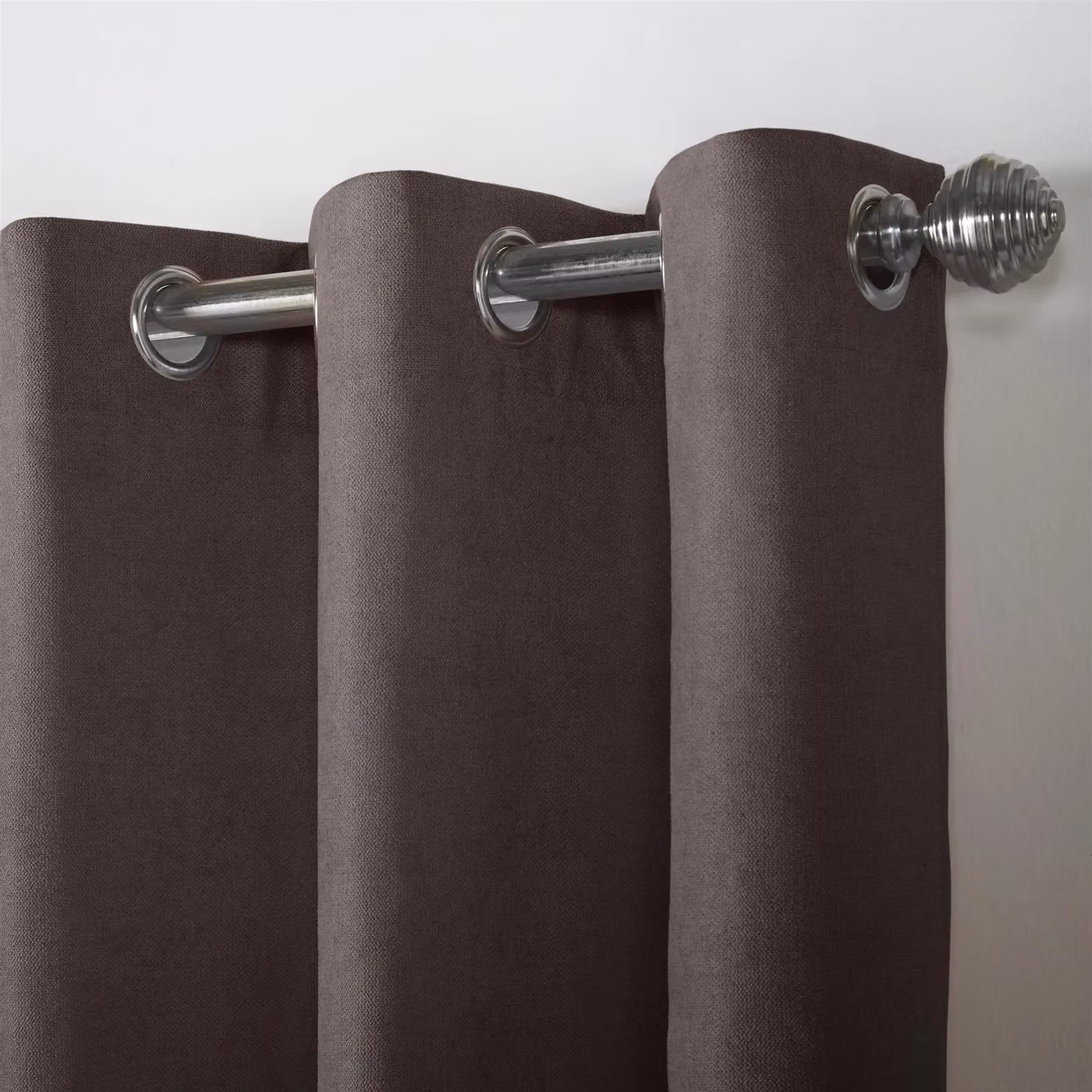 Luxury Living Alan Symonds Velvet Chenille Eyelet Room Darkening Curtains, Brown, Width: 142 cm, Drop: 229 cm, Pair – 4