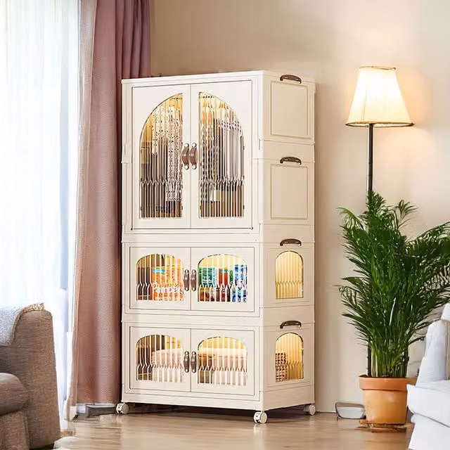 Livingandhome Foldable Wardrobe Storage Box Organizer for Children, White, Height: 155 cm