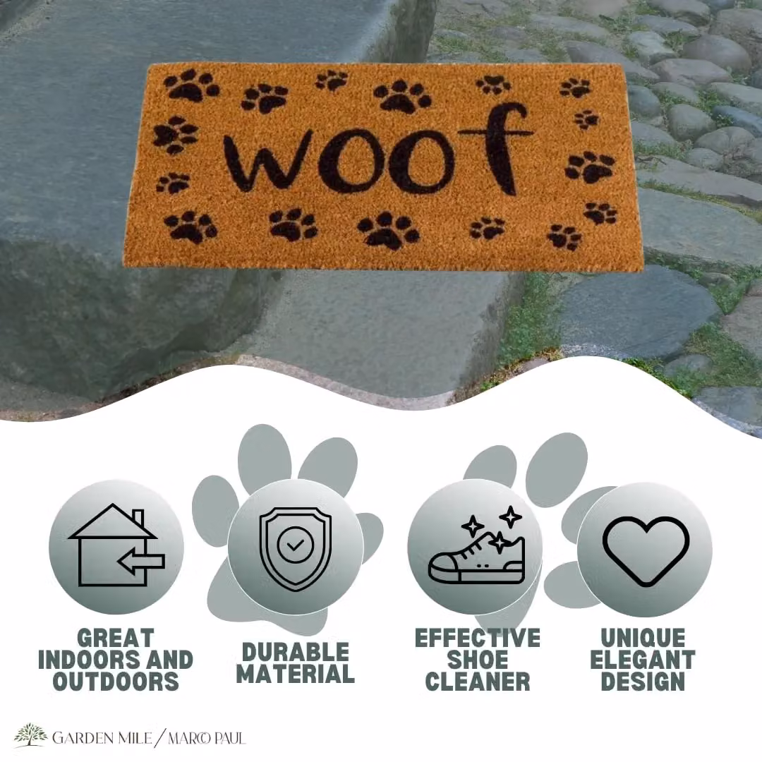 Marco Paul Woof Non Slip Coir Door Mat, Brown and Multicolour, W: 75.0 cm, D: 45.0 cm – 9