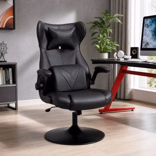 STILVORA Black Racing Gaming Chair with Flip-up Armrests and Headrest