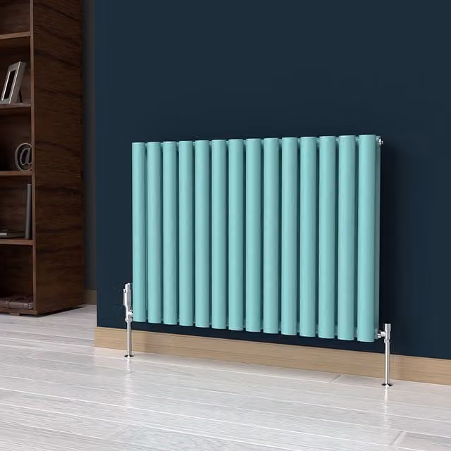 Lux Heat Oval Horizontal Double Radiator in Light Aqua Green, W: 78 cm, H: 60 cm