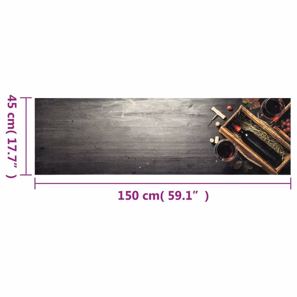 Berkfield Home Washable Velvet Kitchen Rug, Wine Bottle Design, Grey, W: 45 cm, L: 150 cm – 2