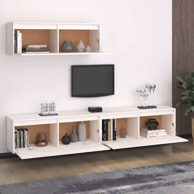 Berkfield Home 3-Piece White Solid Wood Pine TV Cabinet Set