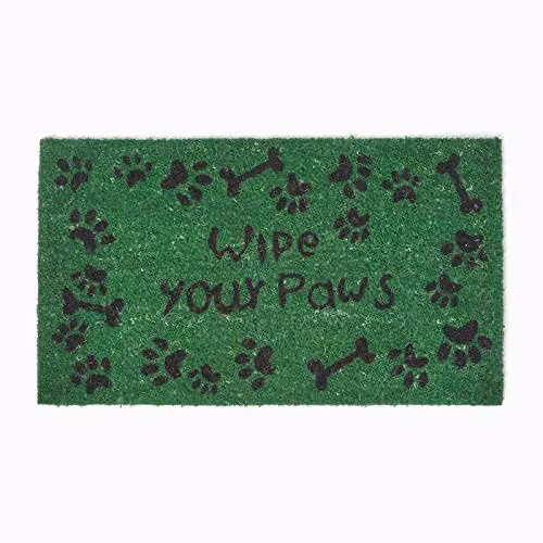 Homescapes Wipe Your Paws Coir and PVC Door Mat, Brown and Green, W: 70 cm, D: 40 cm