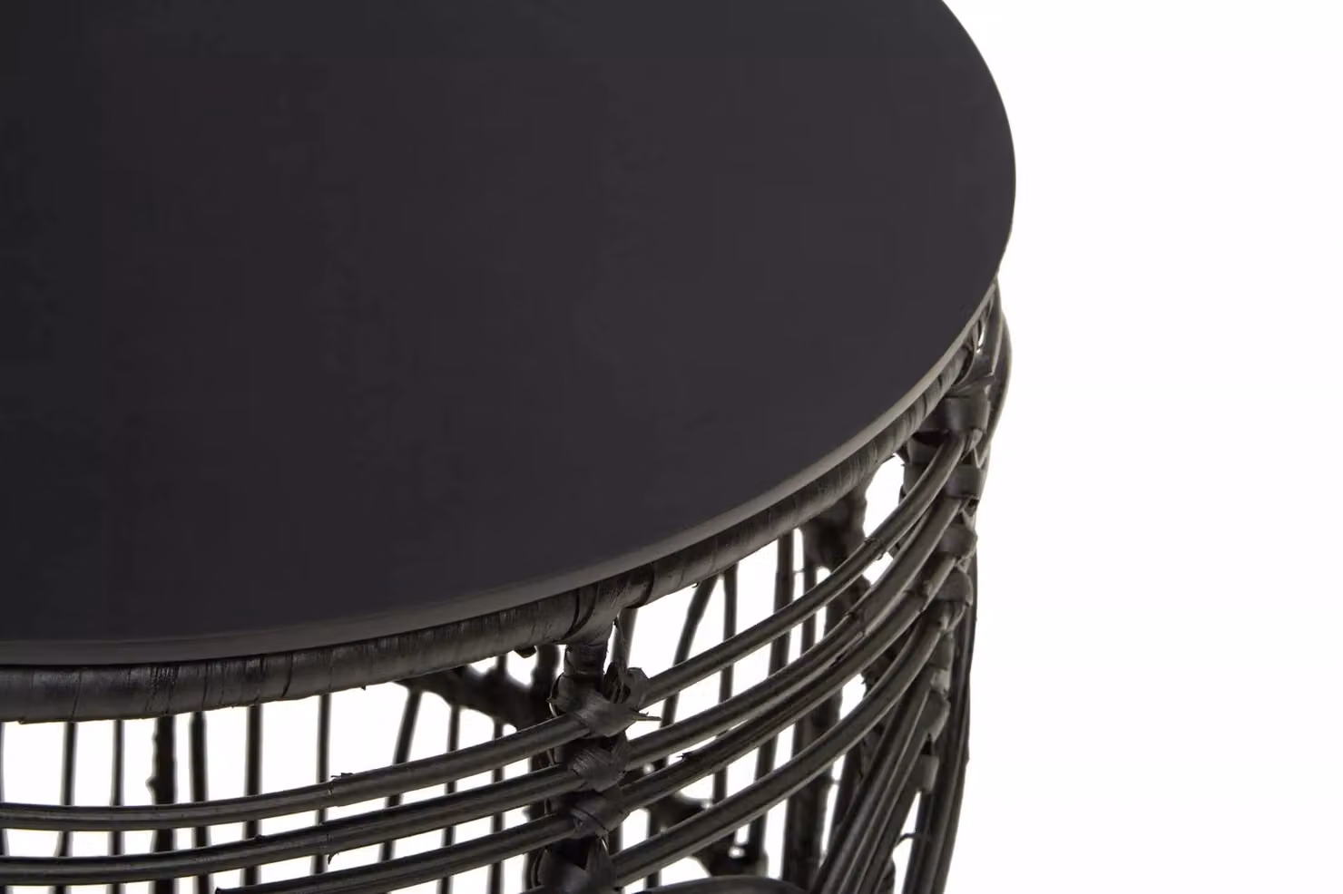 Orsina Round Black Rattan Industrial Side Table – 5