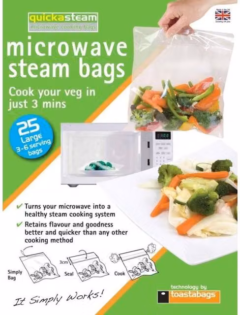 Planit Quickasteam Microwave Steam Bags, Pack of 25, Clear, Large