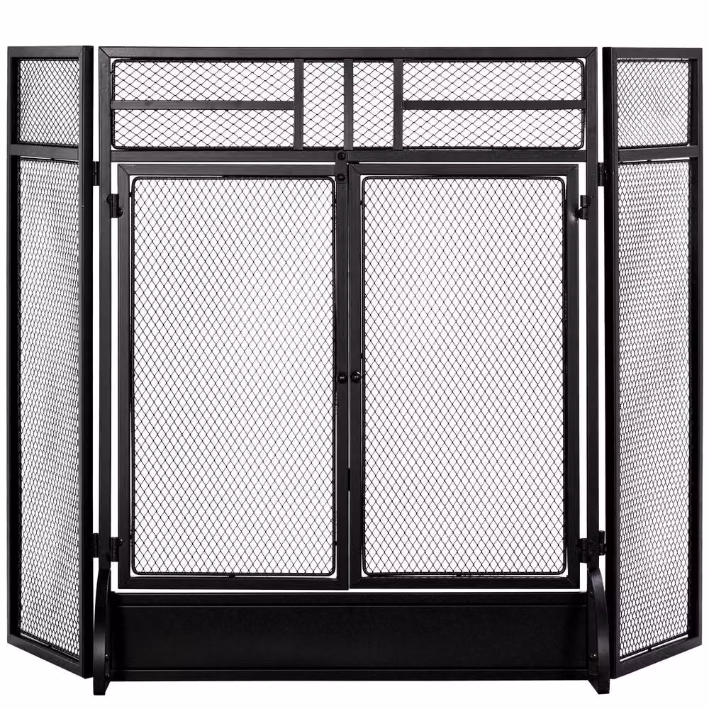 STILVORA Three-Panel Fireplace Screen with Door, Black, H: 79.0 cm, W: 11.5 cm, D: 11.5 cm – 4