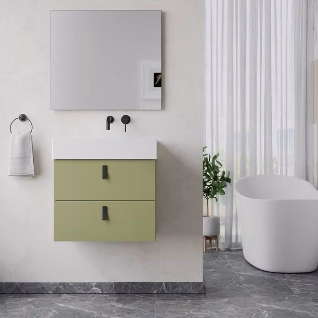 Banyetti Invicta 600mm Wall Hung Vanity with Veneto No Tap Hole Basin, Sage Green – 1