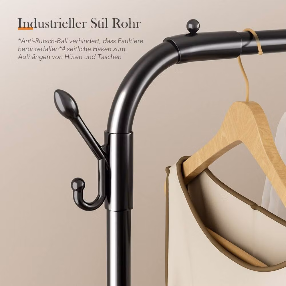 Kelvenix Heavy Duty Double Clothes Rail Hanging Rack with Wheels in Matt Black, H 145 cm x W 50 cm x D 50 cm – 3