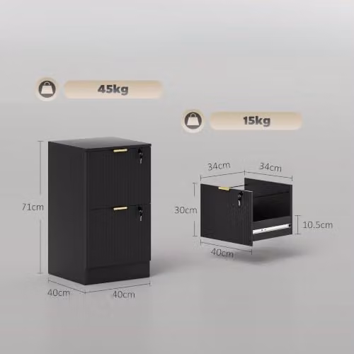HOMCOM Modern Black and Gold 2 Drawer Filing Cabinet with Lockable Drawers and Hanging Rails, W/D/H: 40 x 40 x 71 cm – 3